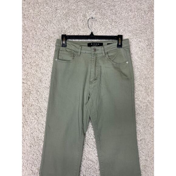 Risen Jeans Womens 28 Green Denim Mid Rise Straight Leg Raw Hem Normcore Basic - Picture 3 of 11